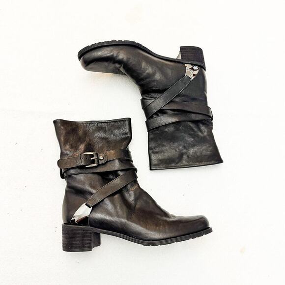 Stuart Weitzman Black Leather Strapped Boots Calf Length Size 7.5 - Picture 6 of 6